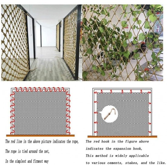 PLLP Safety Nets,Hemp Rope Grid Decoration Net Ceiling Shed Net Climbing Net Partition Photo Wall Net Hanging Net Stair Protection Fence Net Child Safety Net Thick 12Mm Mesh 15Cm Jute,4x7m