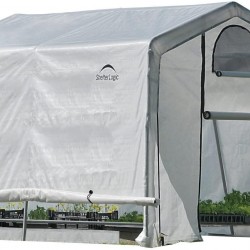 ShelterLogic 10' x 10' GrowIT Greenhouse-in-a-Box Flow Peak Roof Style Easy Access Outdoor Grow House with Translucent Waterproof Cover, White