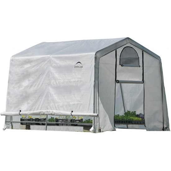 ShelterLogic 10' x 10' GrowIT Greenhouse-in-a-Box Flow Peak Roof Style Easy Access Outdoor Grow House with Translucent Waterproof Cover, White