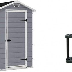 KETER Manor 4x6 Resin Outdoor Storage Shed Kit-Perfect to Store Patio Furniture, Garden Tools Bike Accessories, Grey & White & Stalwart Rolling Garden Fits 40 Tools Storage Rack Tower