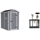 KETER Manor 4x6 Resin Outdoor Storage Shed Kit-Perfect to Store Patio Furniture, Garden Tools Bike Accessories, Grey & White & Stalwart Rolling Garden Fits 40 Tools Storage Rack Tower