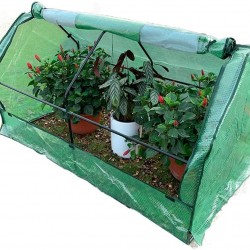 Outdoor Garden Greenhouse, PE Cover and Roll-Up Zipper Door Cloche Gardening Green House, for Vegetable Plant, 70.86