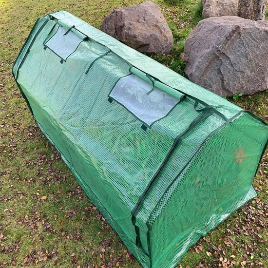 Outdoor Garden Greenhouse, PE Cover and Roll-Up Zipper Door Cloche Gardening Green House, for Vegetable Plant, 70.86